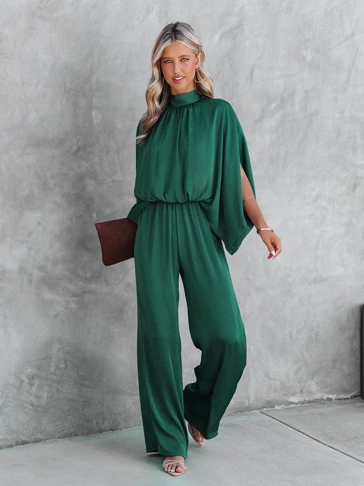 Jumpsuit - Wijde pijpen - Groen - Elegante jumpsuit - Dameskleding-Boetiek Moda