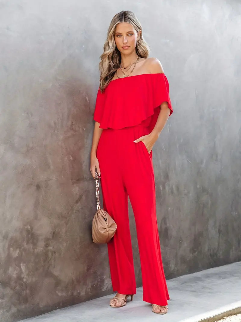 Jumpsuit eendelig - Wijd been - Off Schouder - Strapless Jumpsuit - Zomerkleding-Boetiek Moda