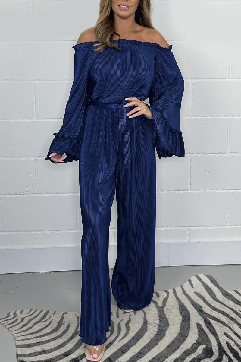 Jumpsuit fluweel | Lange Mouwen | Wijde Pijpen | Off-Shoulder Jumpsuit | Dameskleding-Boetiek Moda