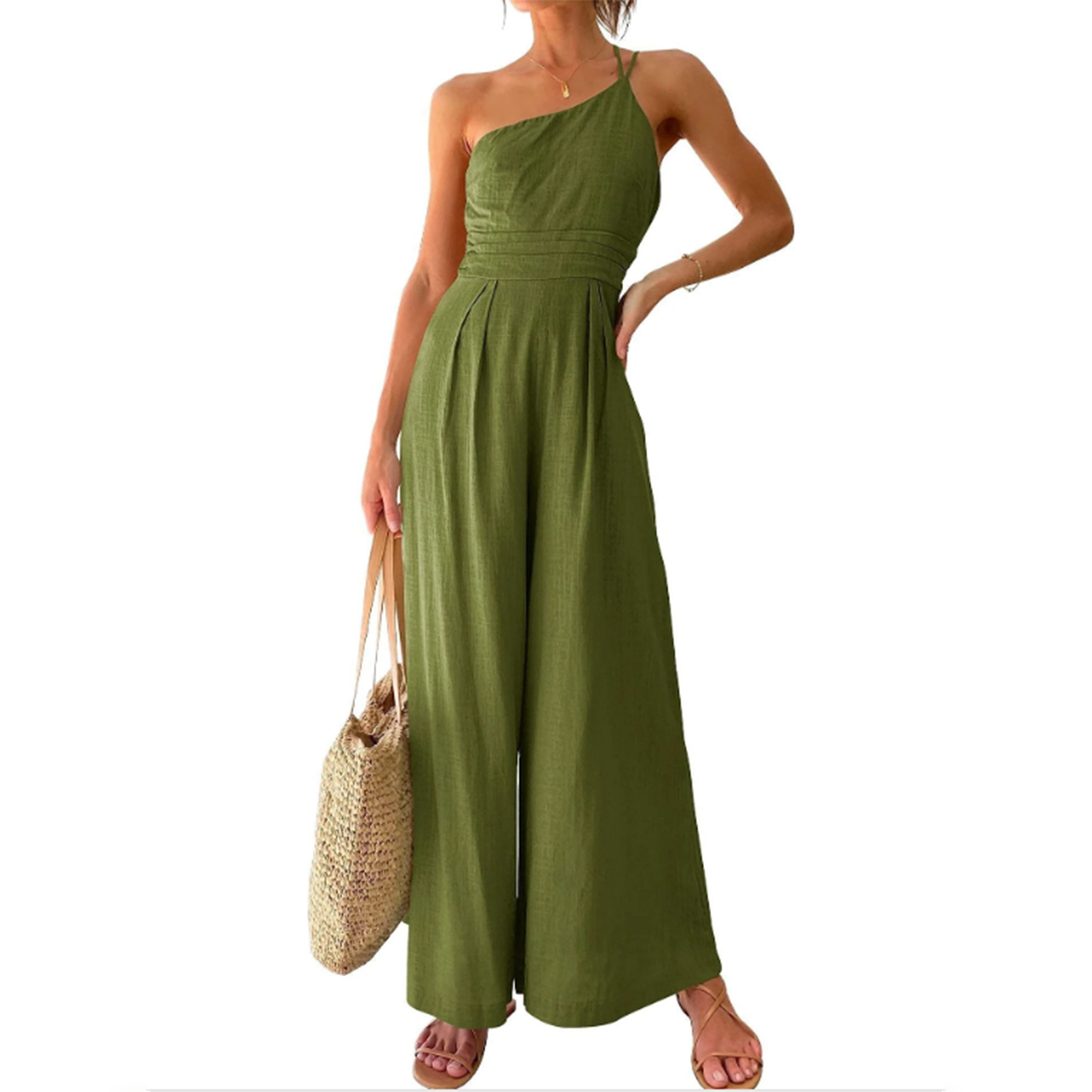Jumpsuit met één schouder - Wijde pijpen - Elegant - Jumpsuit - Zomerkleding-Boetiek Moda
