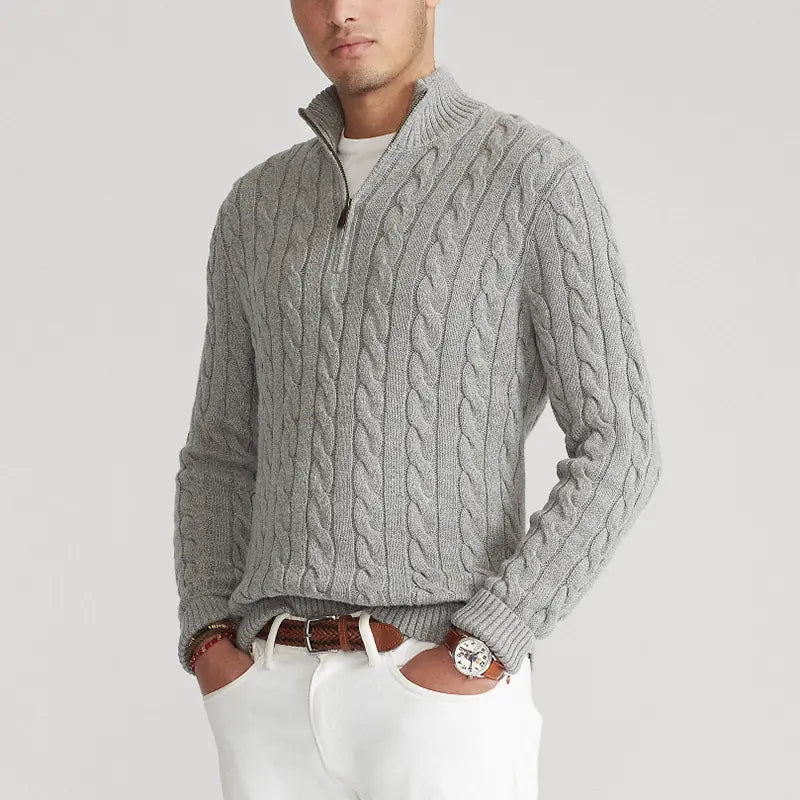 Kabelgebreide trui - Halve rits - Pullover - Kwartritssweater - Heren trui-Boetiek Moda