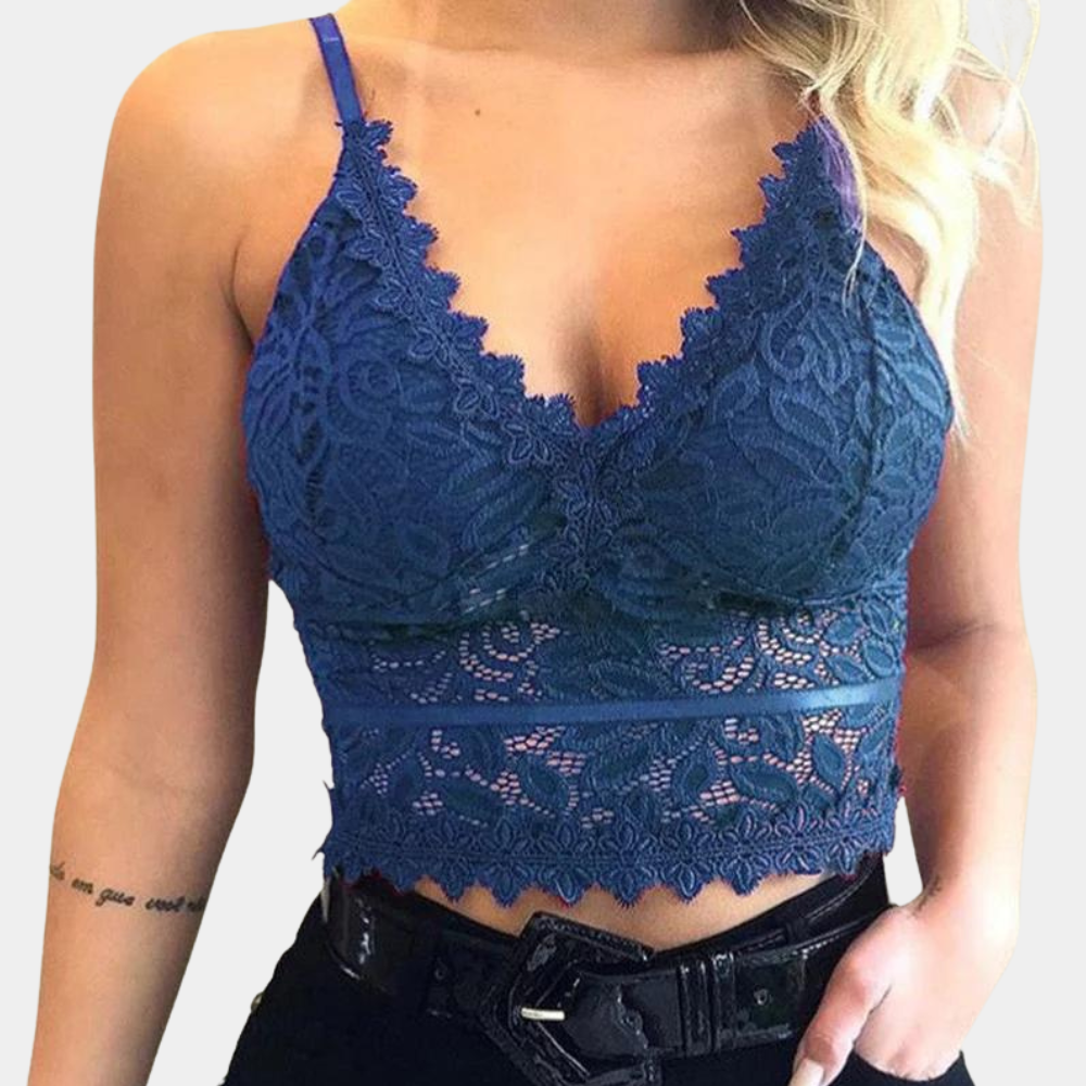 Kanten top - Dames crop top met spaghettibandjes en V-hals voor de zomer-Boetiek Moda