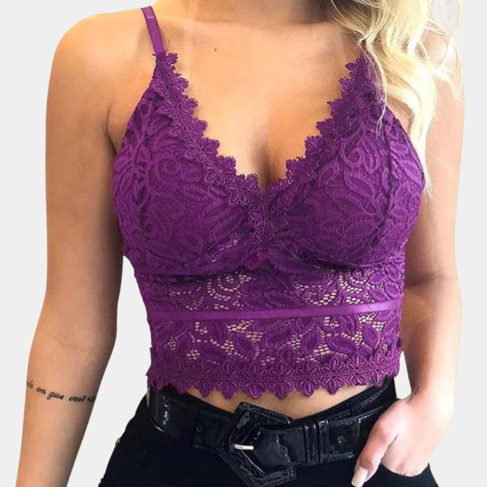 Kanten top - Dames crop top met spaghettibandjes en V-hals voor de zomer-Boetiek Moda