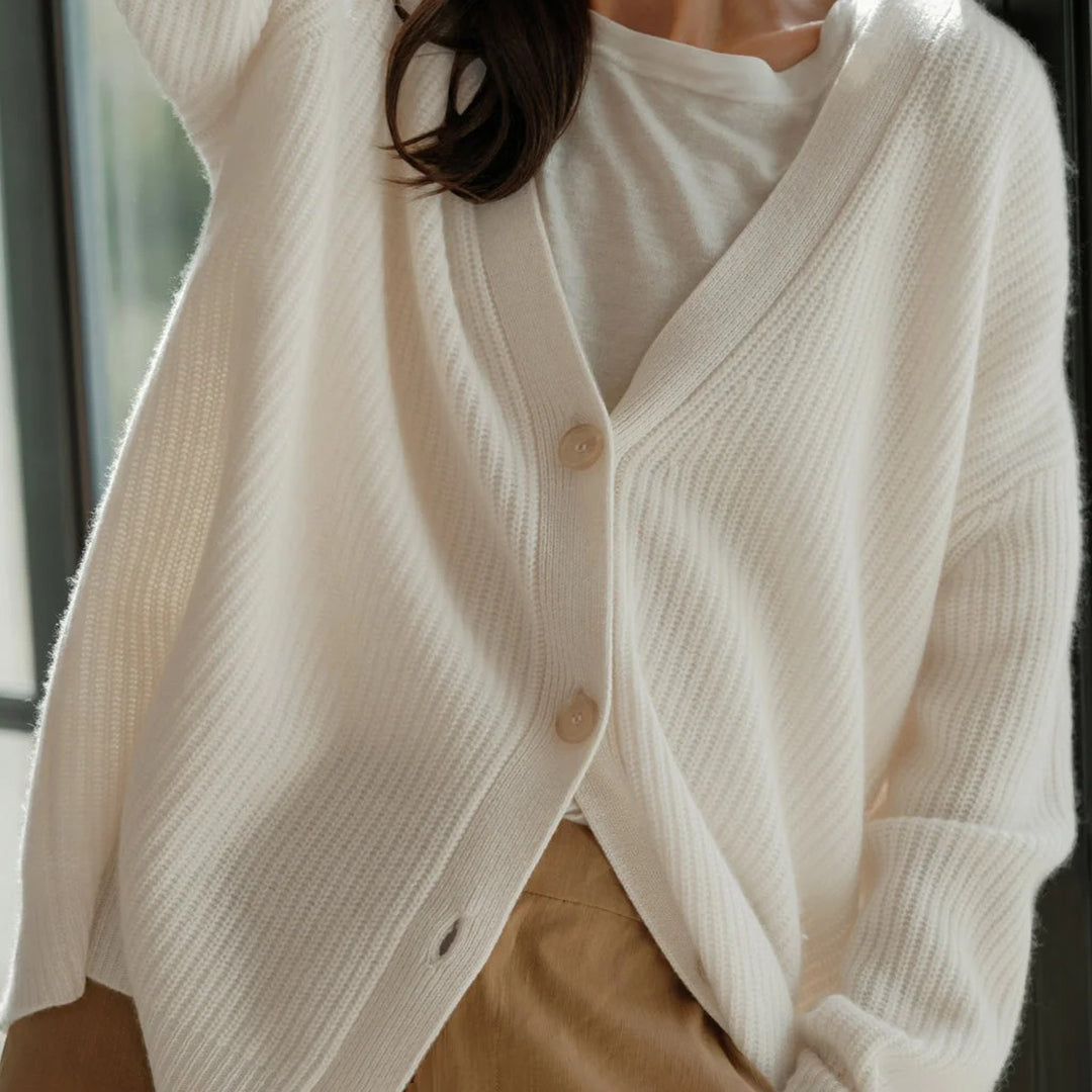 Kasjmier Vest - Oversized gebreid vest met V-hals voor dames-Boetiek Moda
