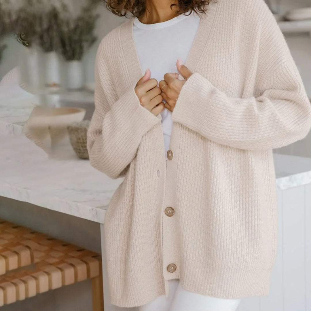 Kasjmier Vest - Oversized gebreid vest met V-hals voor dames-Boetiek Moda