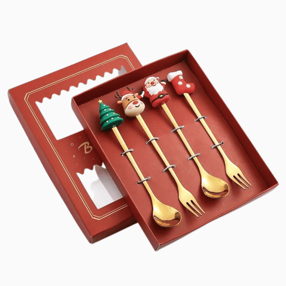 Kerstbestekset - 4-delige roestvrijstalen feestelijke kerstbestekset-Boetiek Moda