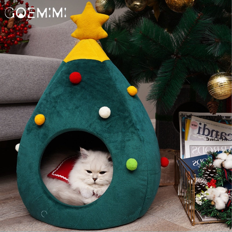 Kerstboomkattenhuis - Gezellig - Groen - Kerstkattenbed - Vakantiekattenhuis-Boetiek Moda