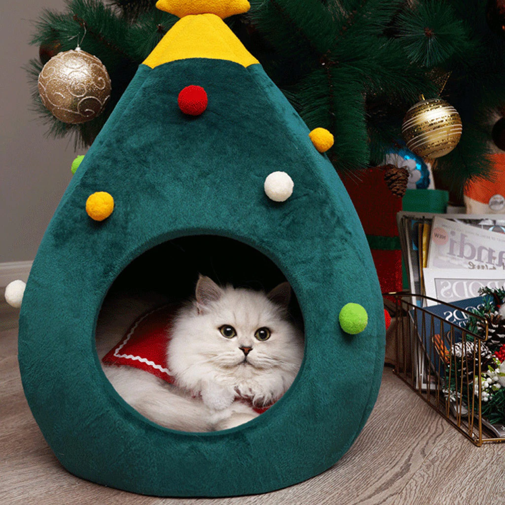 Kerstboomkattenhuis - Gezellig - Groen - Kerstkattenbed - Vakantiekattenhuis-Boetiek Moda