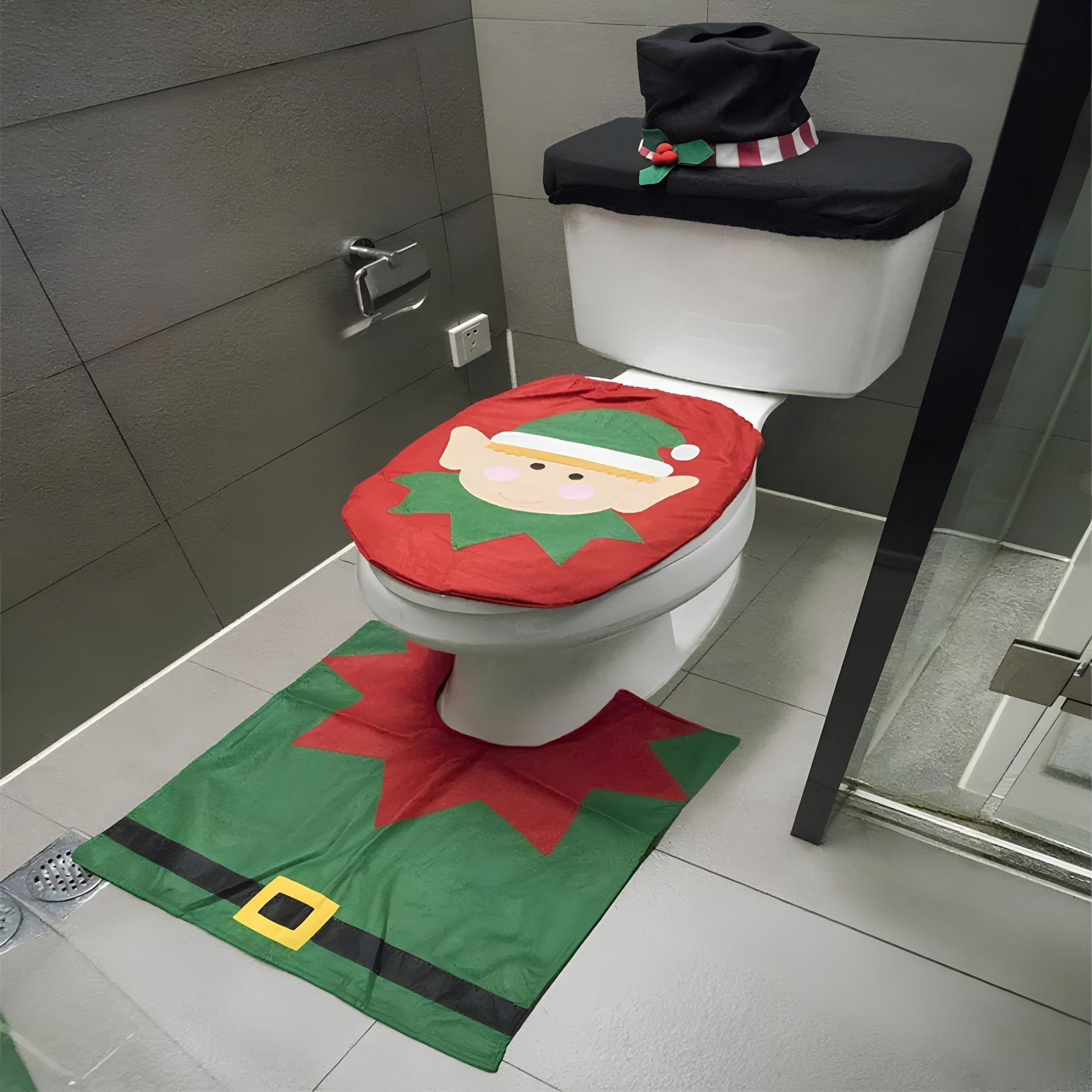 Kerstmis Toiletzittingdeksel - Kerstman - Toiletmat - Kerstbadsets - Kerstmis badkamerdecoratie-Boetiek Moda