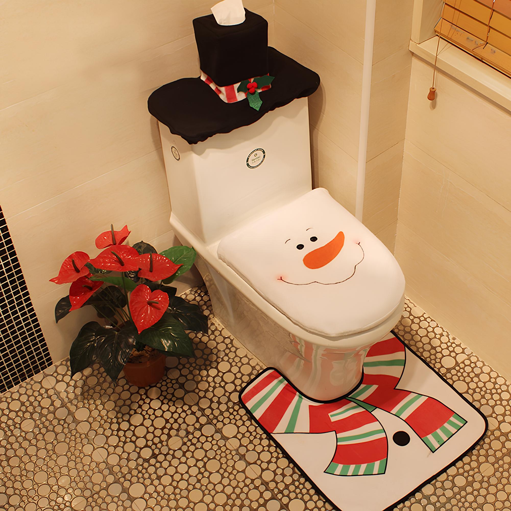 Kerstmis Toiletzittingdeksel - Kerstman - Toiletmat - Kerstbadsets - Kerstmis badkamerdecoratie-Boetiek Moda