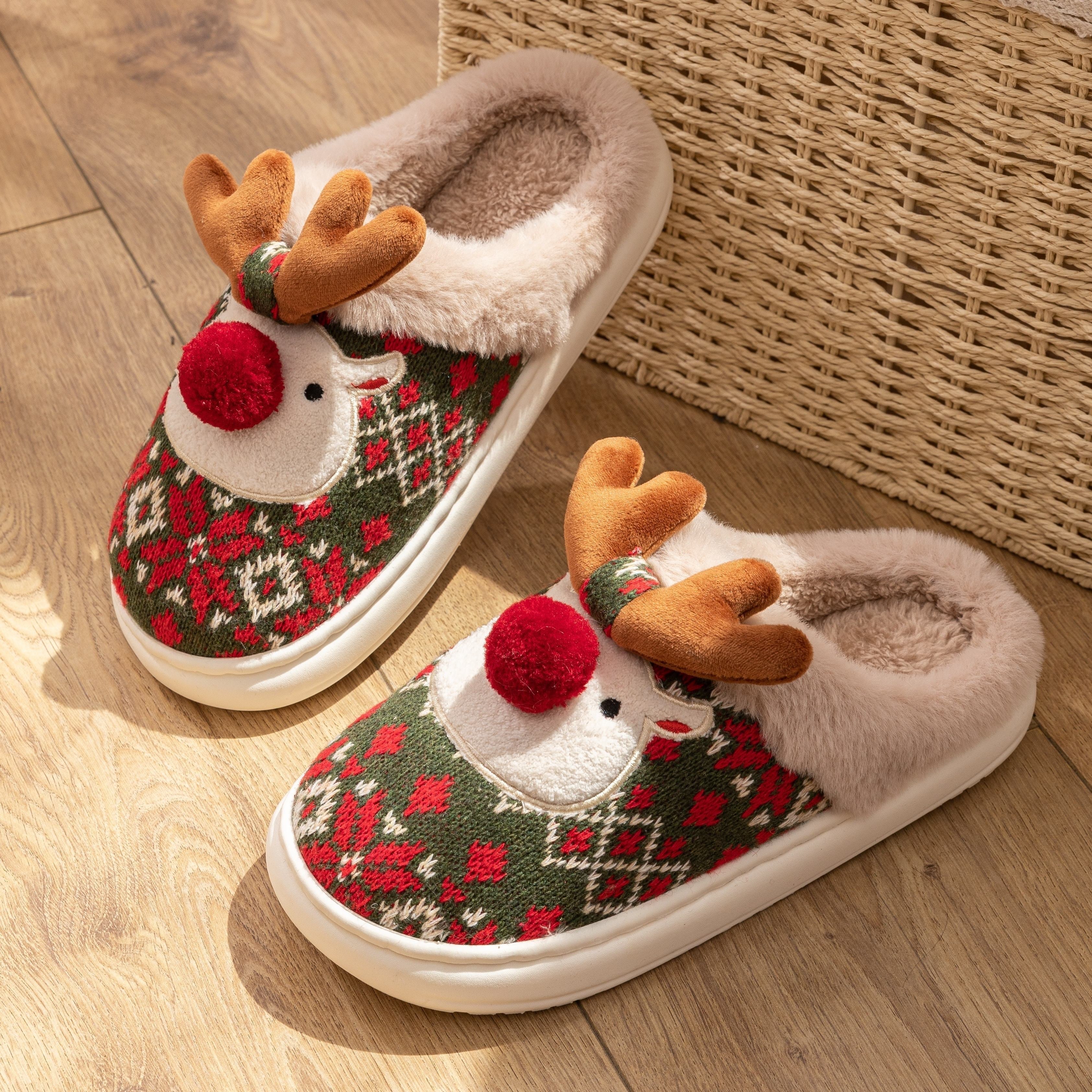 Kerstpantoffels - Rendier - Binnen - Huisslippers - Huisschoenen voor dames-Boetiek Moda