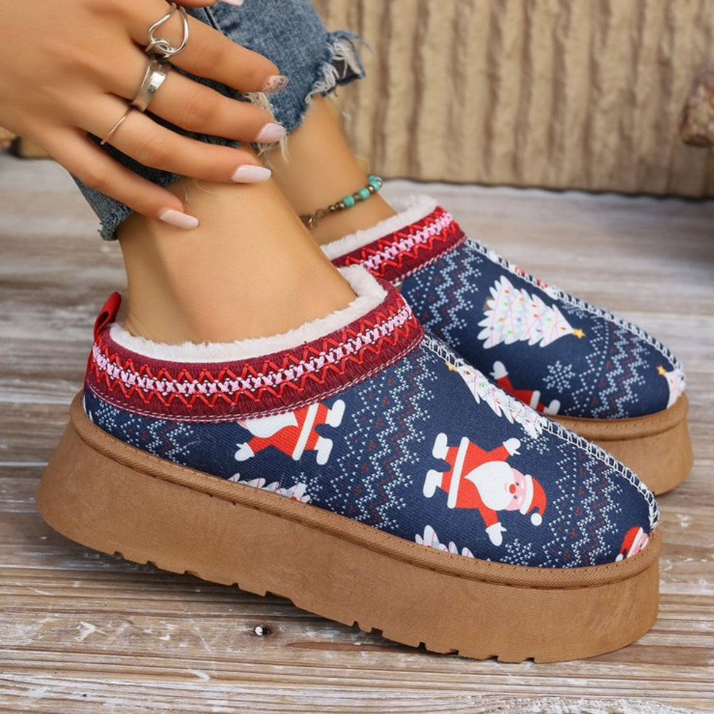 Kerstpantoffels - Warme fleece gevoerde winterpantoffels voor dames-Boetiek Moda