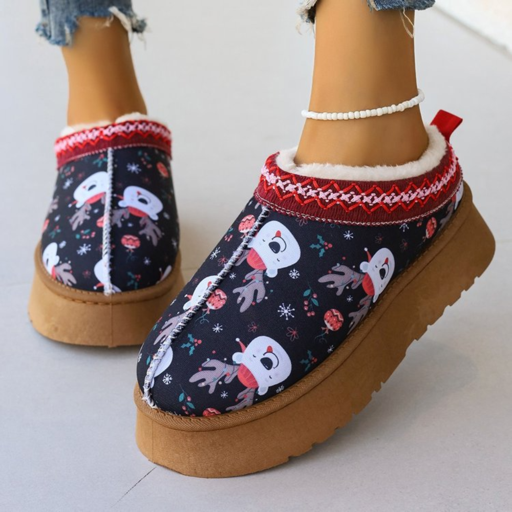 Kerstpantoffels - Warme fleece gevoerde winterpantoffels voor dames-Boetiek Moda