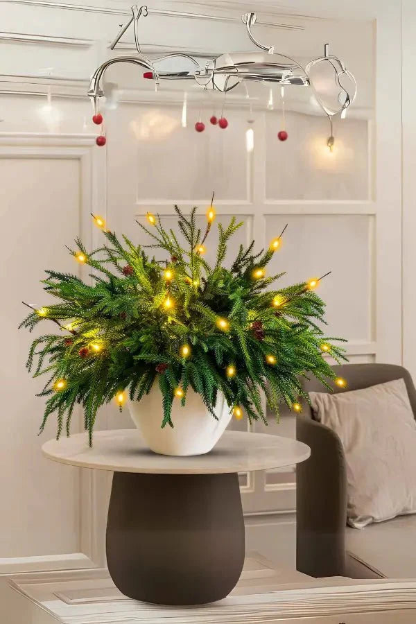 Kerstpotplant - Verlichte kunstmatige dennenpot Kersttafelversiering-Boetiek Moda