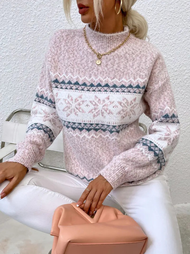 Kersttrui | Hoge hals | Sneeuwvlok | Gebreide trui | Winterkleding voor dames-Boetiek Moda