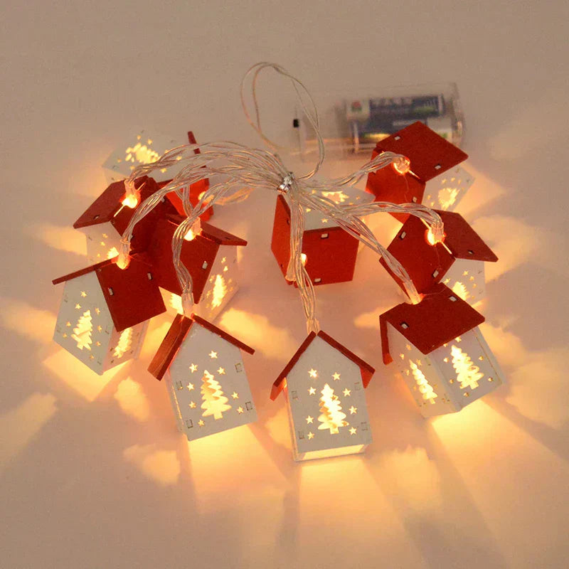 Kerstverlichting - Klein houten LED Huis Kerst String Lights-Boetiek Moda