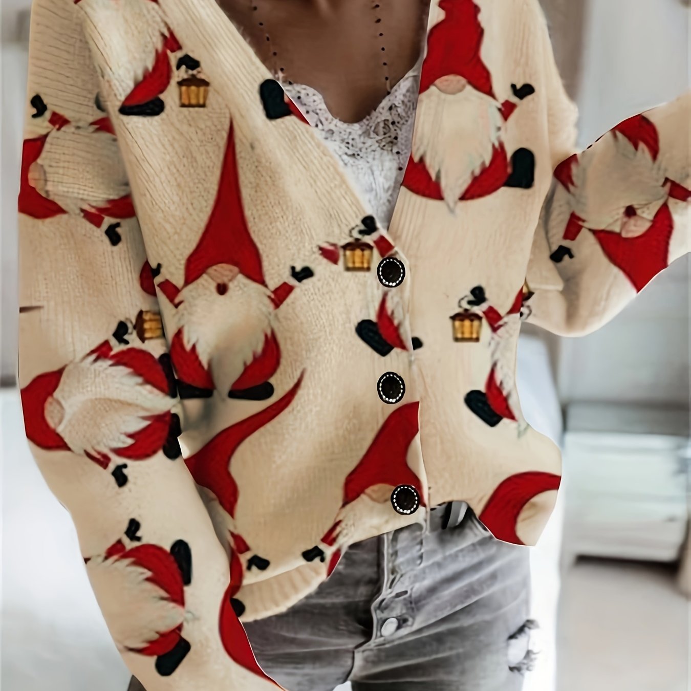 Kerstvest | Kerstmanprint | Kerstmis | Wintervest | Damesbreigoed-Boetiek Moda