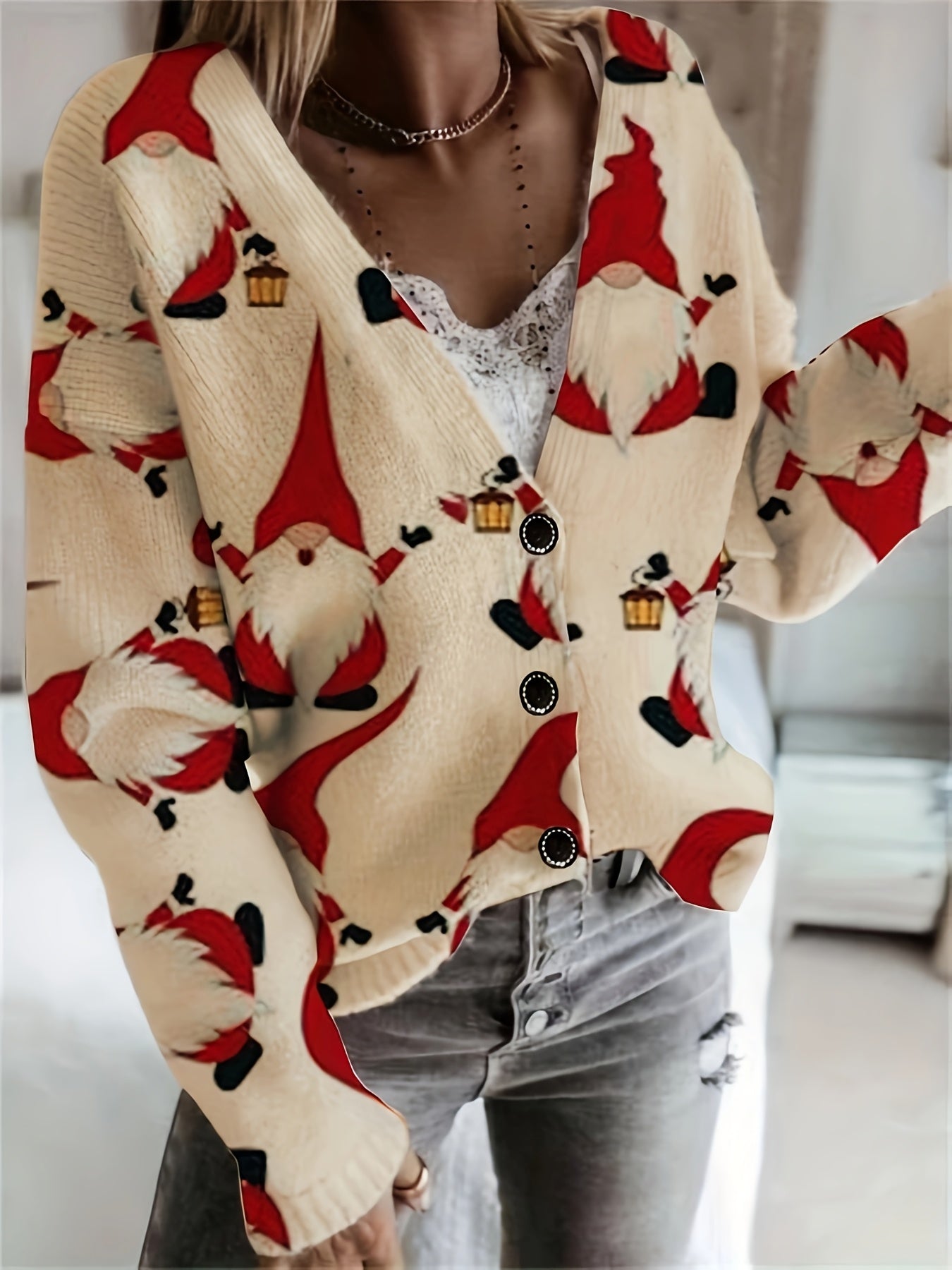 Kerstvest | Kerstmanprint | Kerstmis | Wintervest | Damesbreigoed-Boetiek Moda