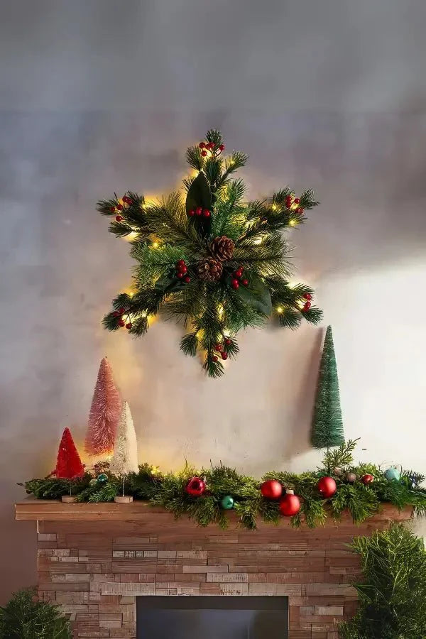 Kerstwanddecoratie - Dennenappel - LED - Kerstgroen - Kerstkrans-Boetiek Moda