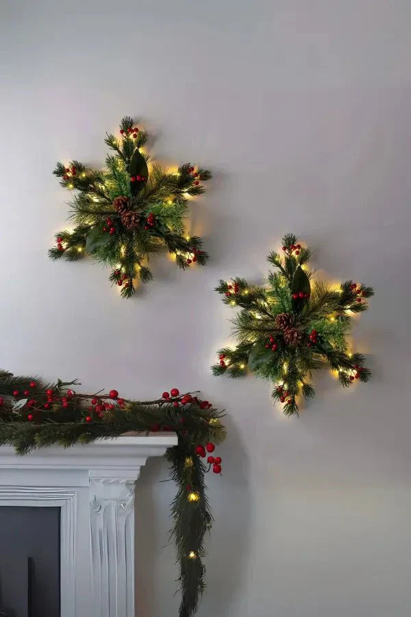 Kerstwanddecoratie - Dennenappel - LED - Kerstgroen - Kerstkrans-Boetiek Moda