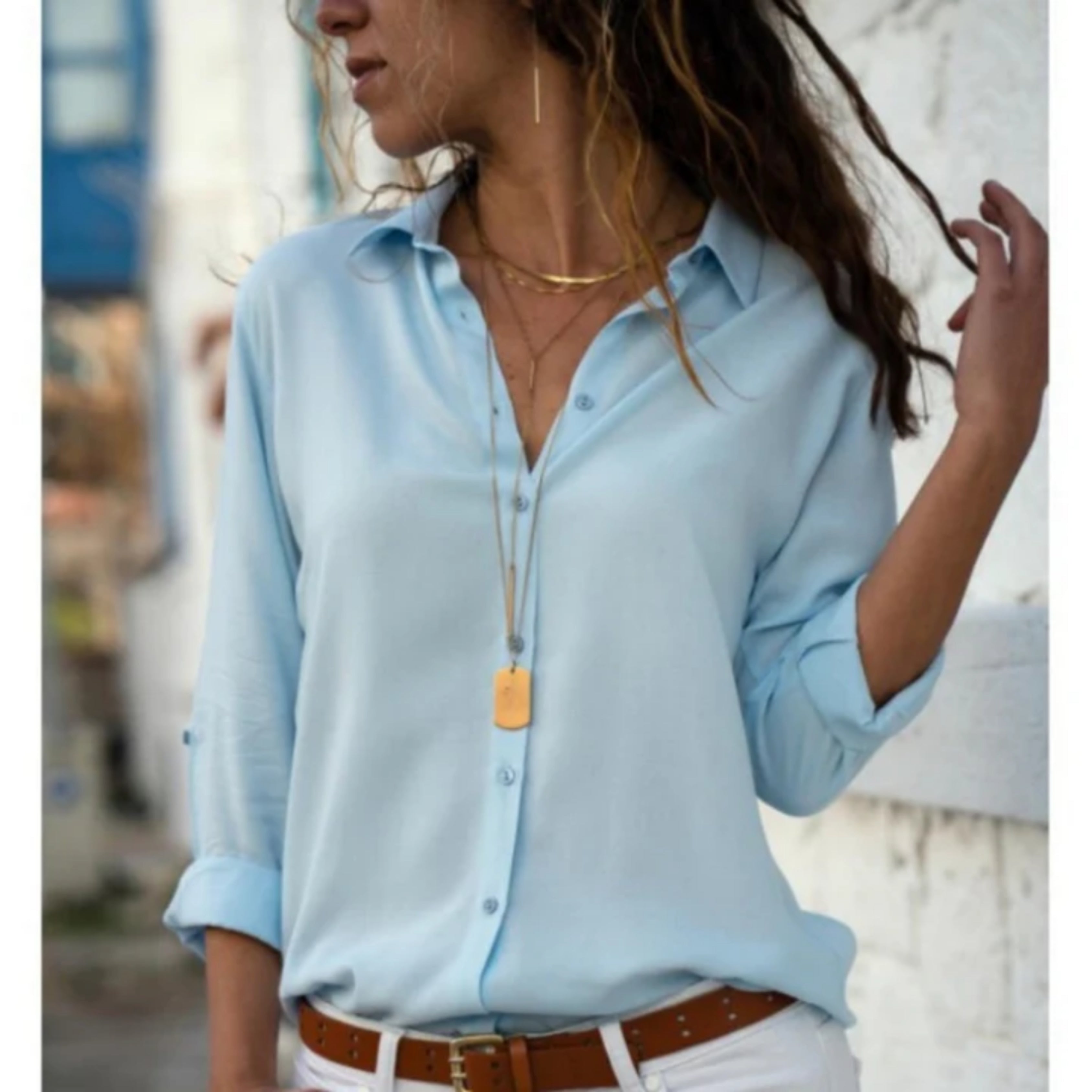 Knoopblouse - Dameshemd met lange Mouwen en Lichtgewicht Knoopsluiting-Boetiek Moda