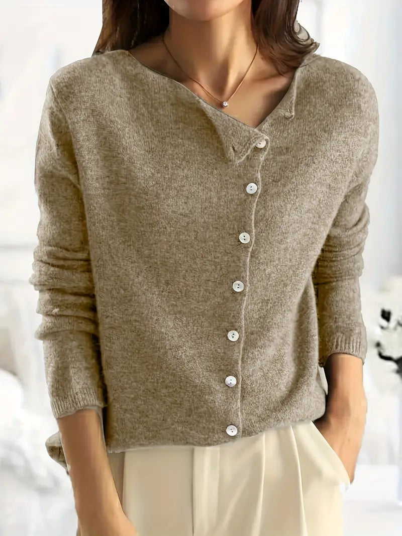 Knoopsluiting - Dun - Asymmetrisch - Gebreid vest - Damesbreigoed-Boetiek Moda