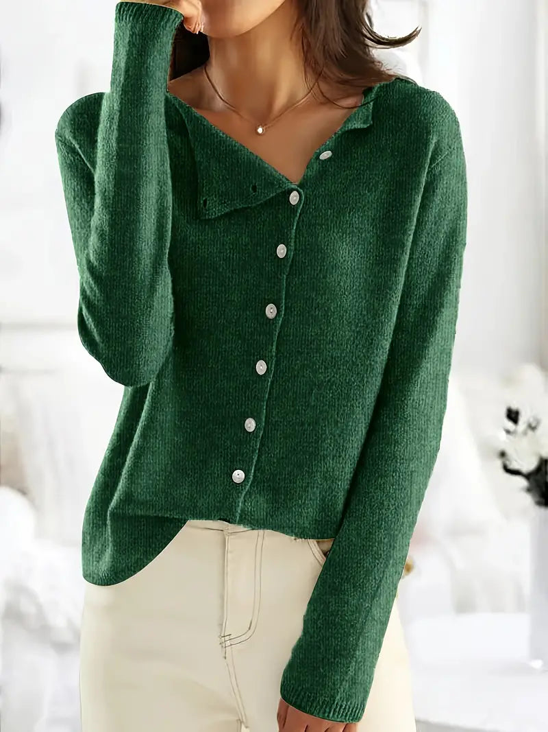 Knoopsluiting - Dun - Asymmetrisch - Gebreid vest - Damesbreigoed-Boetiek Moda