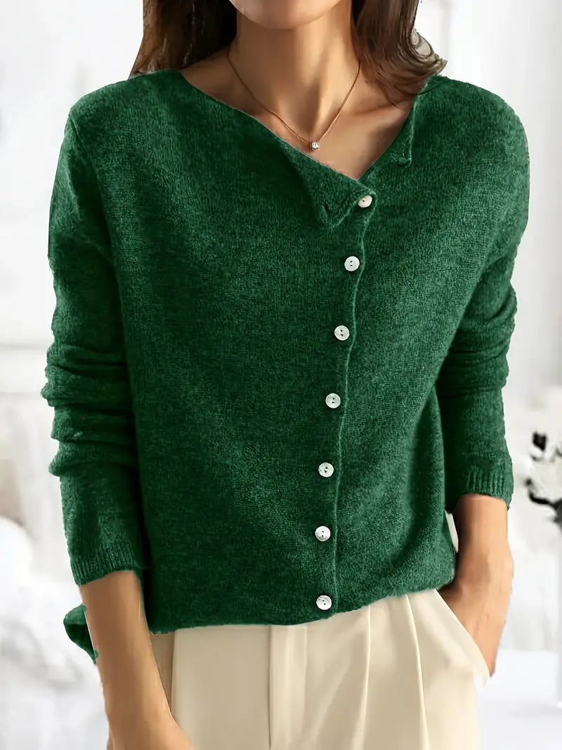 Knoopsluiting - Dun - Asymmetrisch - Gebreid vest - Damesbreigoed-Boetiek Moda