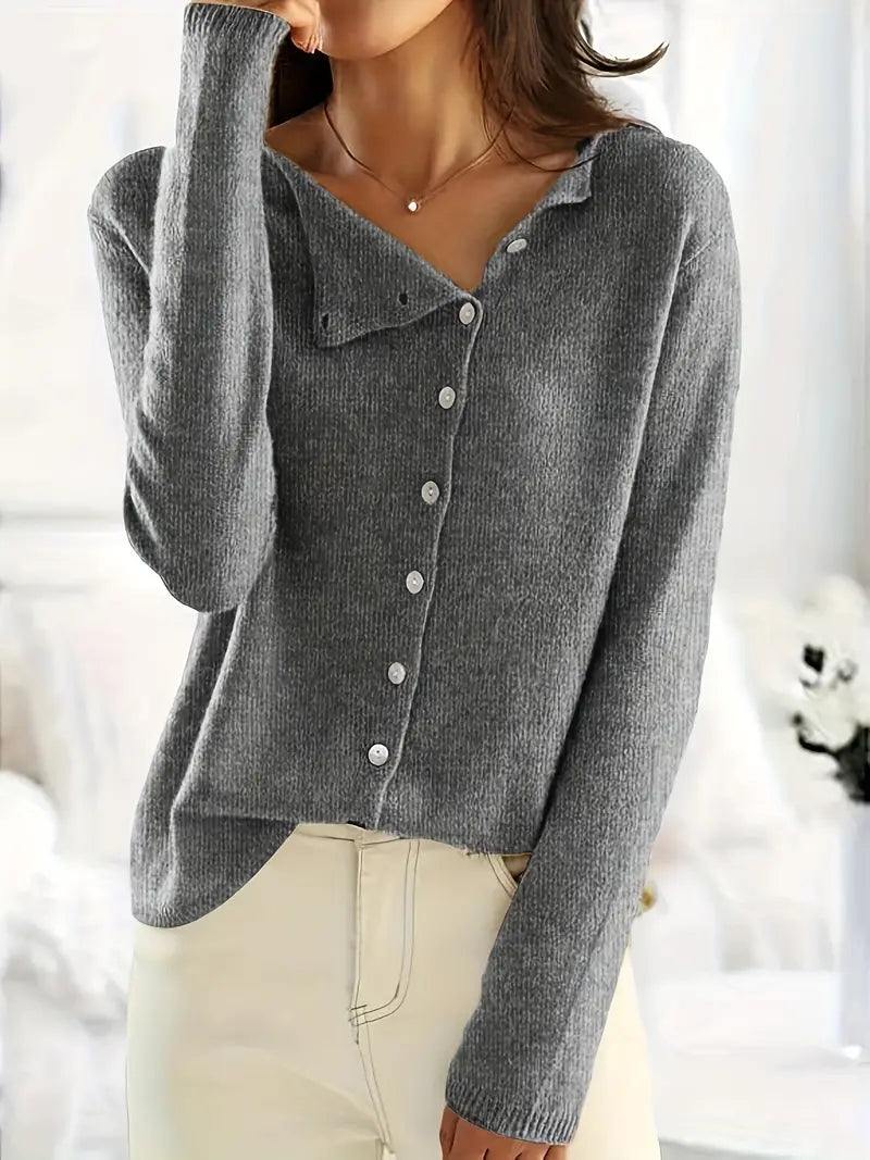 Knoopsluiting - Dun - Asymmetrisch - Gebreid vest - Damesbreigoed-Boetiek Moda