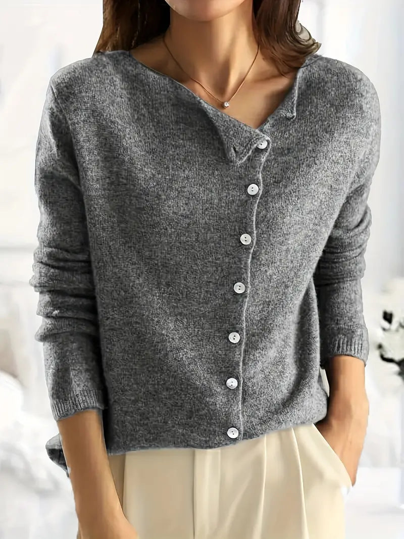Knoopsluiting - Dun - Asymmetrisch - Gebreid vest - Damesbreigoed-Boetiek Moda