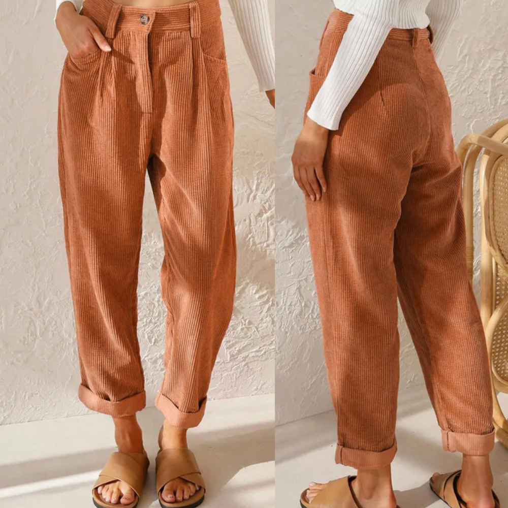 Koordbroek | Corduroy | Hoge Taille | Baggy Broek | Damesbroek-Boetiek Moda