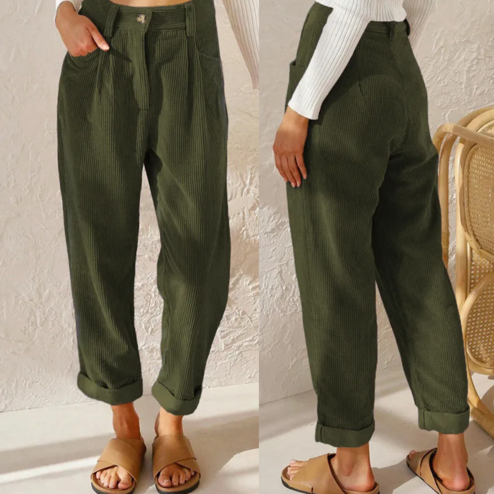 Koordbroek | Corduroy | Hoge Taille | Baggy Broek | Damesbroek-Boetiek Moda