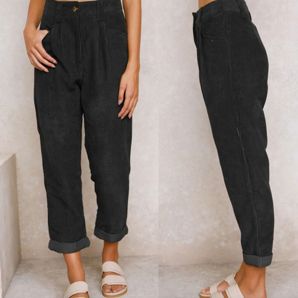 Koordbroek | Corduroy | Hoge Taille | Baggy Broek | Damesbroek-Boetiek Moda