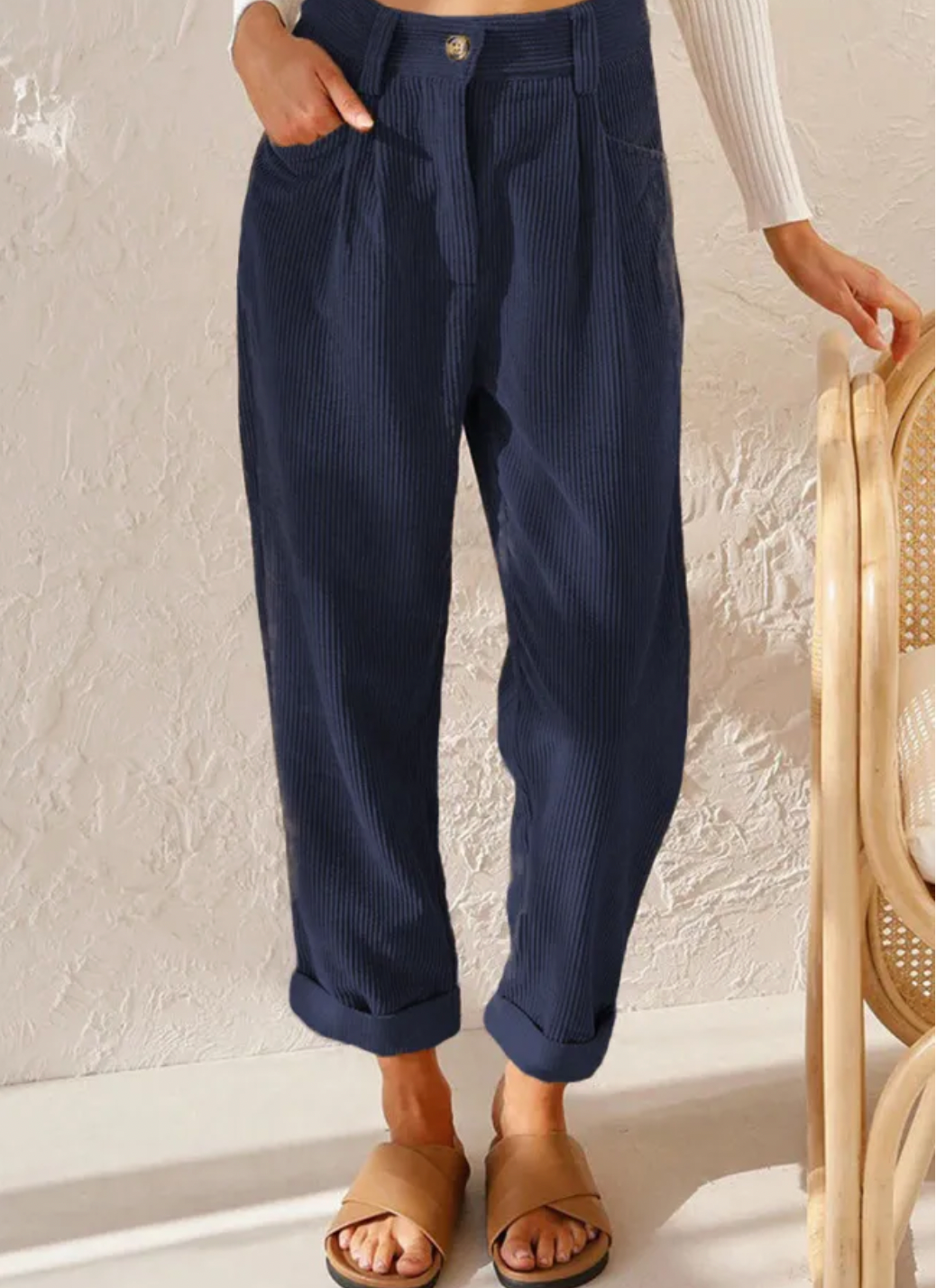 Koordbroek | Corduroy | Hoge Taille | Baggy Broek | Damesbroek-Boetiek Moda