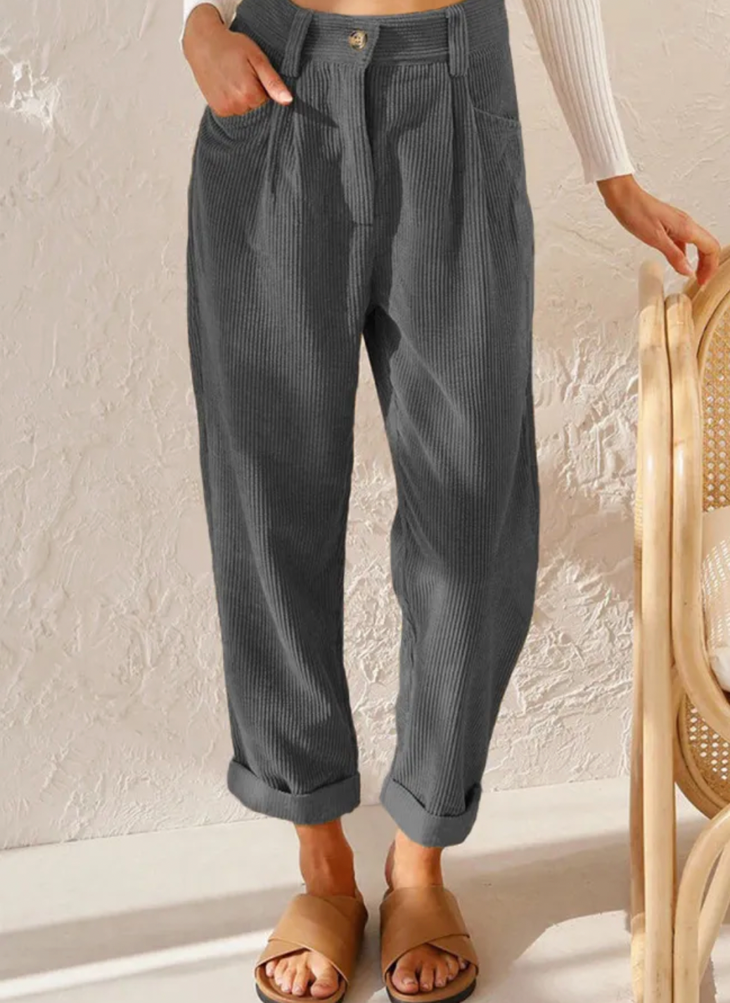 Koordbroek | Corduroy | Hoge Taille | Baggy Broek | Damesbroek-Boetiek Moda