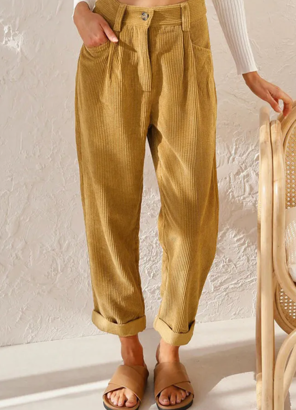 Koordbroek | Corduroy | Hoge Taille | Baggy Broek | Damesbroek-Boetiek Moda