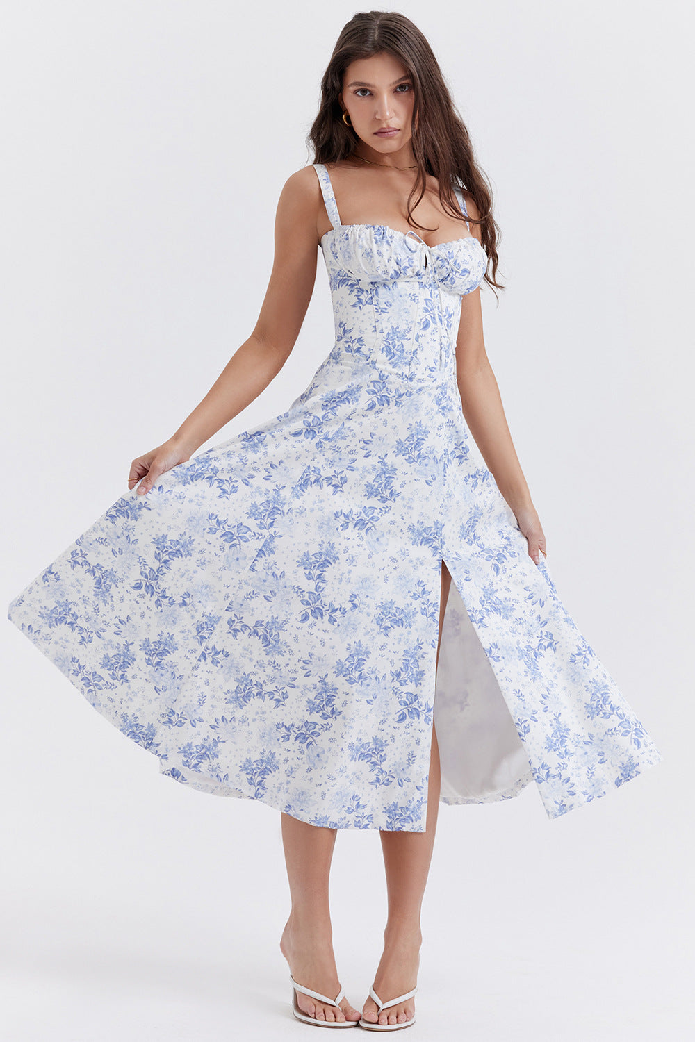 Korsetjurk - Mouwloze Midi zomerjurk met split voor dames-Boetiek Moda
