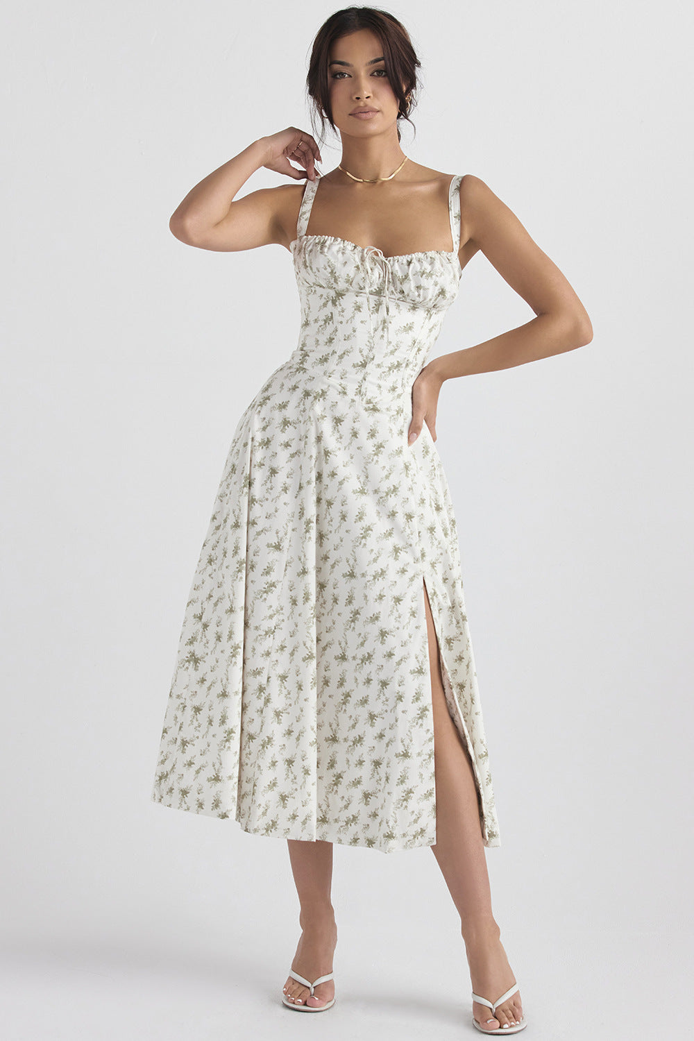 Korsetjurk - Mouwloze Midi zomerjurk met split voor dames-Boetiek Moda