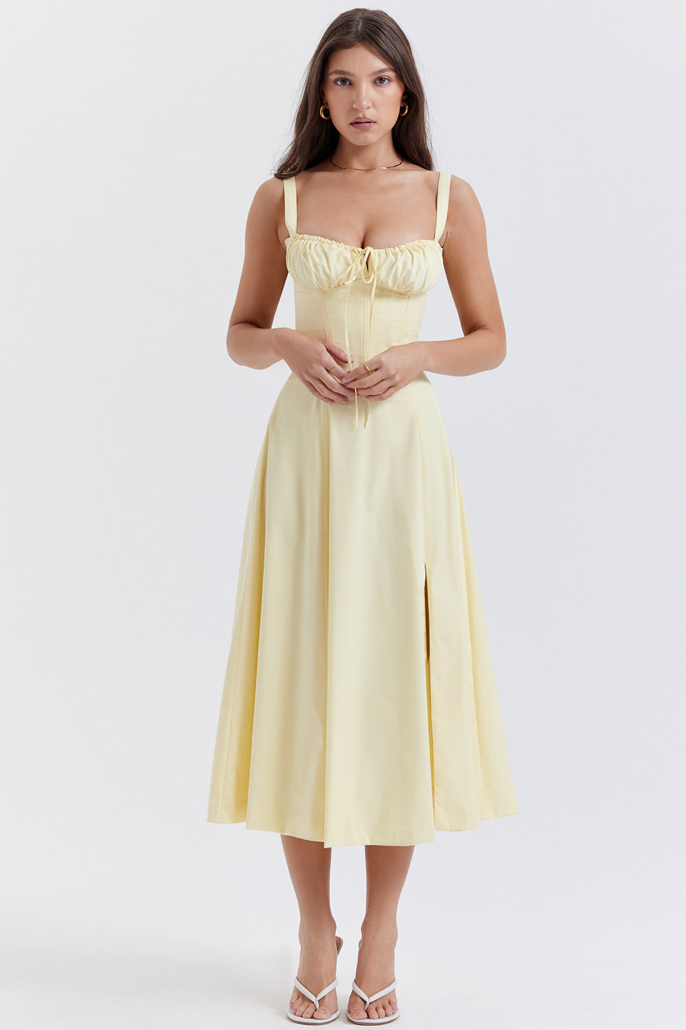 Korsetjurk - Mouwloze Midi zomerjurk met split voor dames-Boetiek Moda