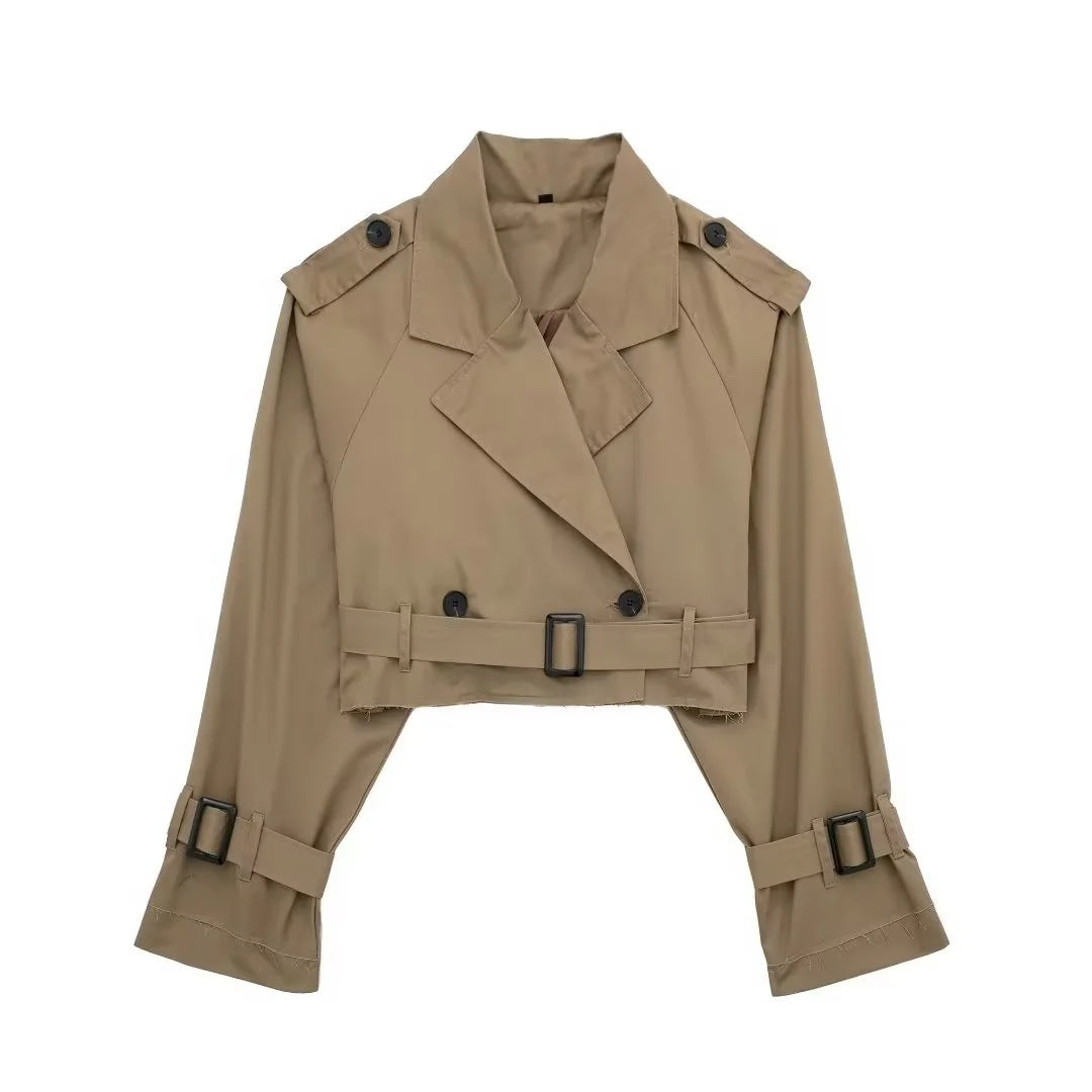 Kort Trenchjasje - Riem - Dubbel geknoopt - Korte trenchcoat - Damesjasje-Boetiek Moda