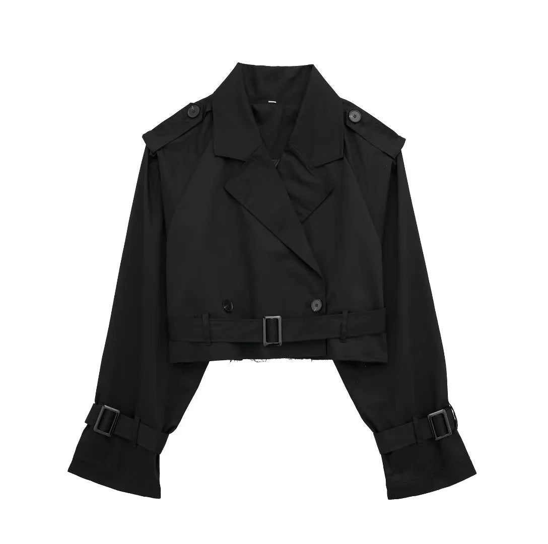 Kort Trenchjasje - Riem - Dubbel geknoopt - Korte trenchcoat - Damesjasje-Boetiek Moda