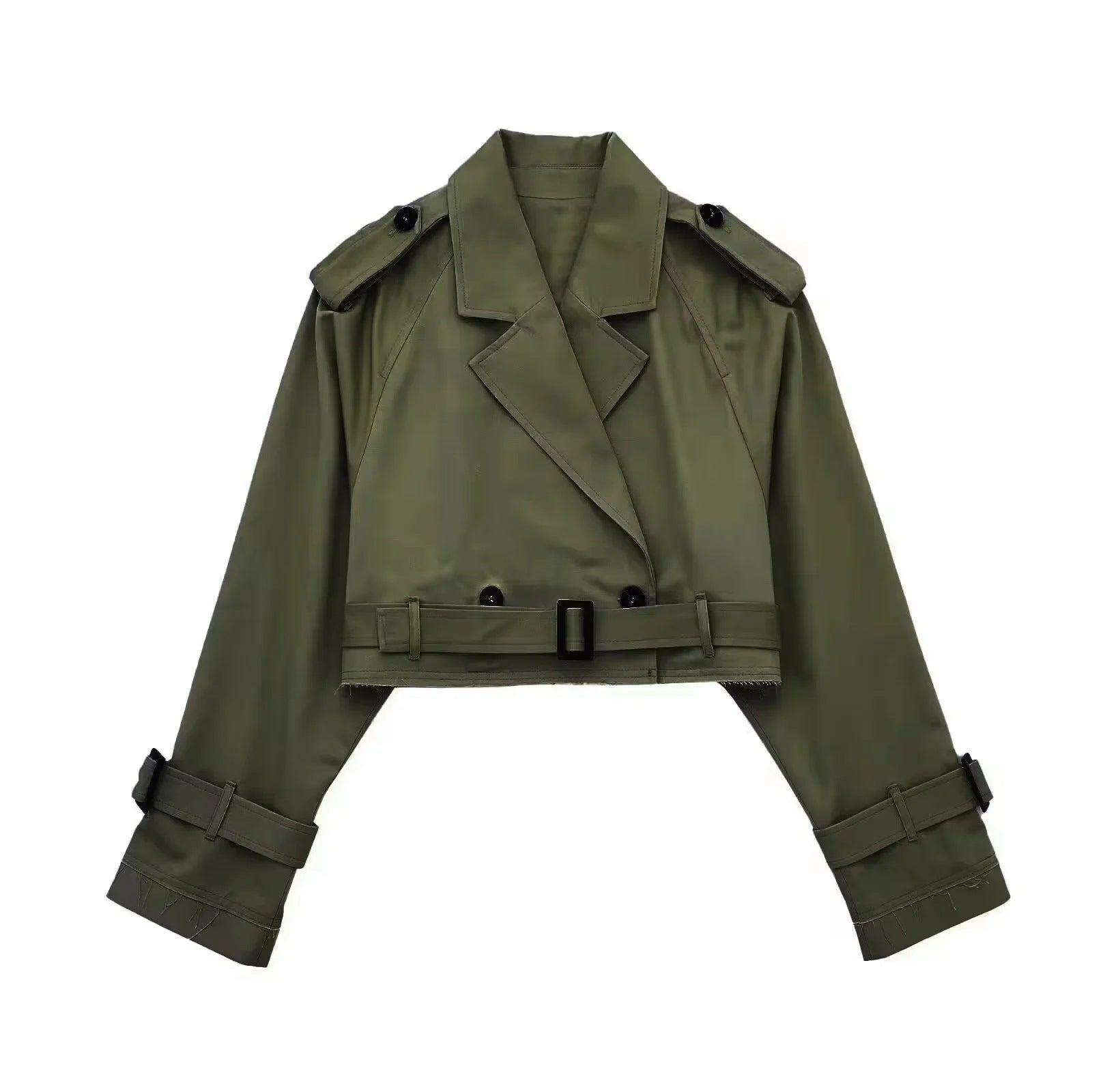 Kort Trenchjasje - Riem - Dubbel geknoopt - Korte trenchcoat - Damesjasje-Boetiek Moda