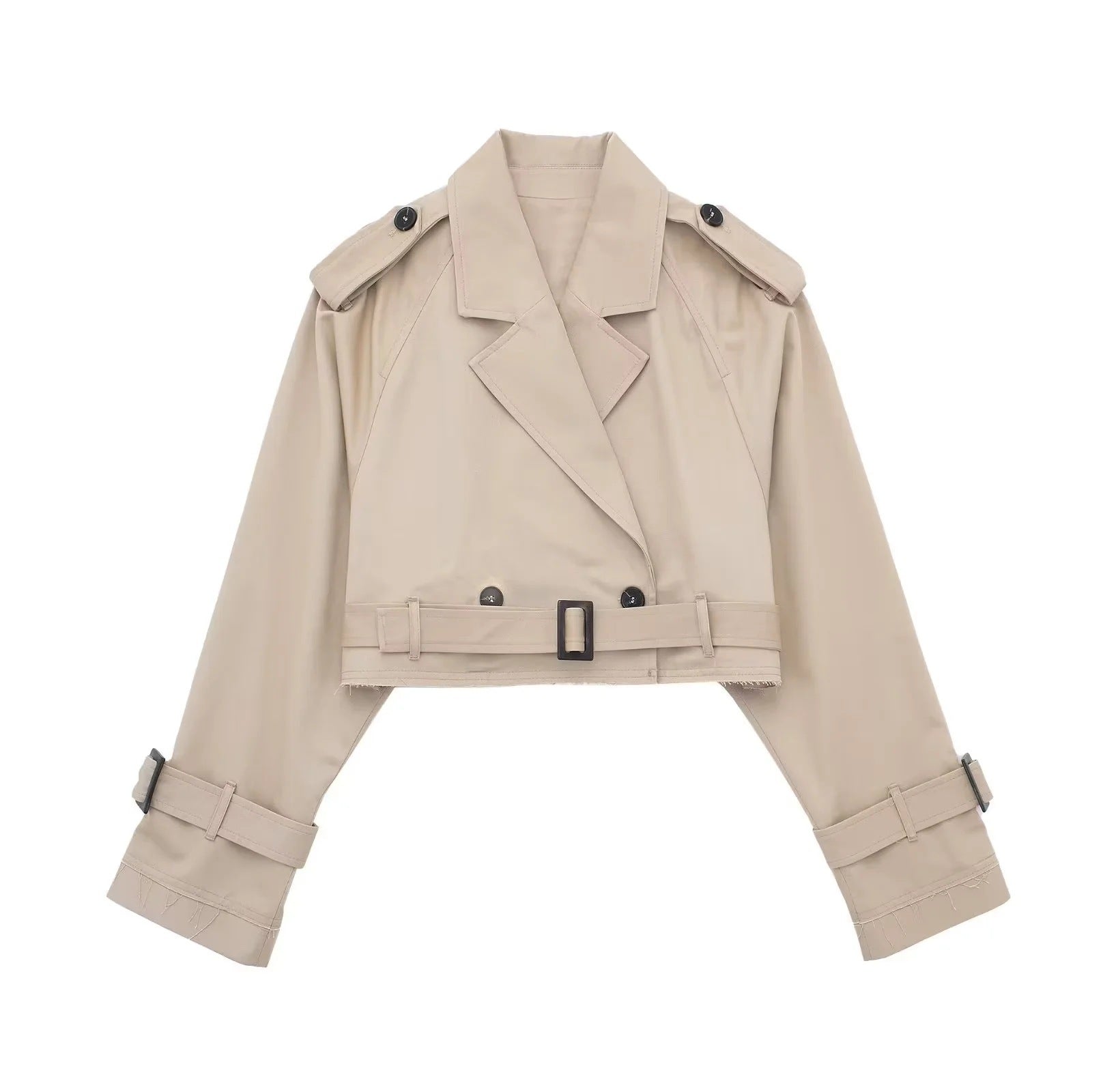 Kort Trenchjasje - Riem - Dubbel geknoopt - Korte trenchcoat - Damesjasje-Boetiek Moda