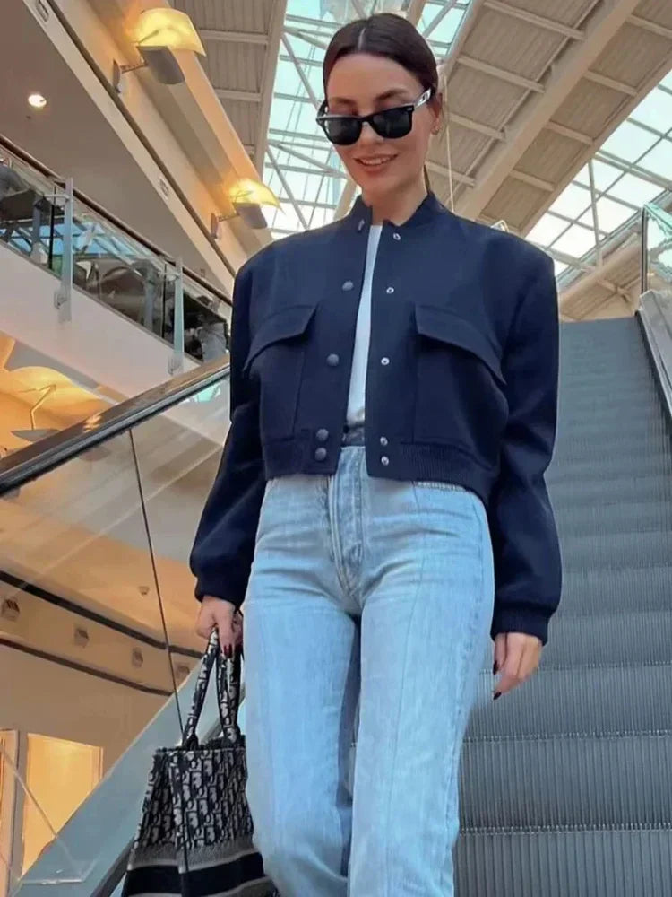 Kort jasje – Kort bomberjack voor dames met zakken-Boetiek Moda