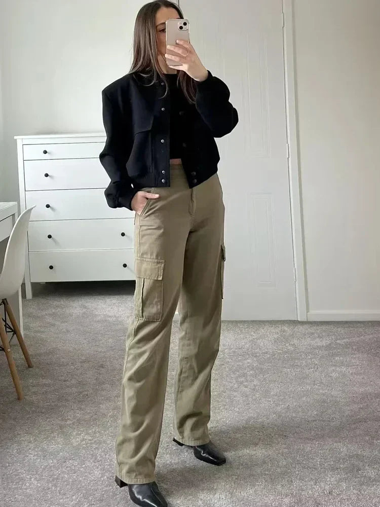 Kort jasje – Kort bomberjack voor dames met zakken-Boetiek Moda