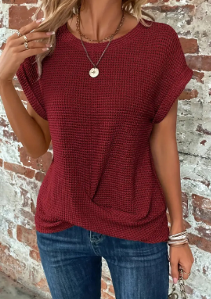 Korte Mouw Top - Dames Loose Fit Crew Hals Zomer Blouse-Boetiek Moda