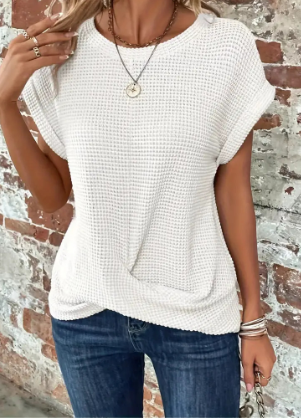 Korte Mouw Top - Dames Loose Fit Crew Hals Zomer Blouse-Boetiek Moda