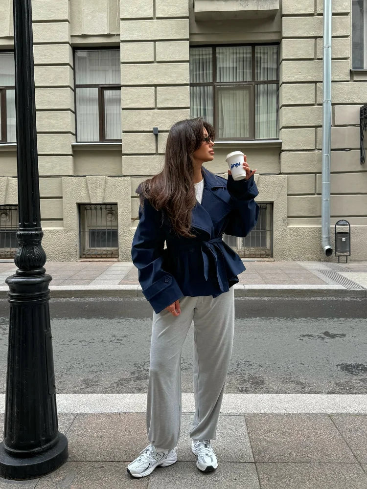 Korte Trenchcoat | Dubbelrijig | Riem | Oversized trenchcoat | Dames trenchcoat-Boetiek Moda