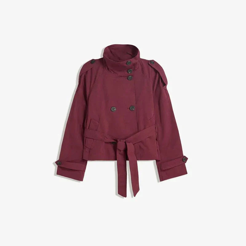 Korte trenchcoat - Dames trenchcoat met één rij knopen en riem-Boetiek Moda