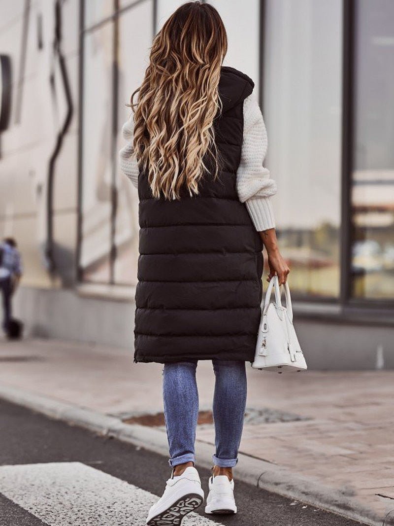 Lang Gilet | Met capuchon | Bodywarmer | Puffer vest | Damesvest-Boetiek Moda